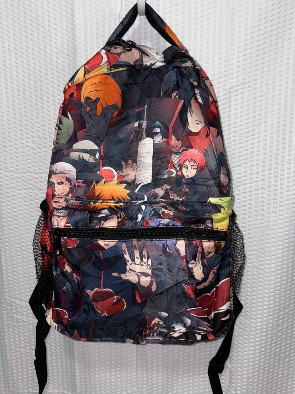 New! 2 Piece Anime Naruto Print Black Backpack And Sling Bag